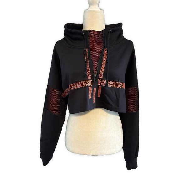 LF Los Angeles Sport Black Orange Crop Long Sleeve Oversized Jacket Small - Picture 1 of 5